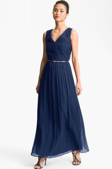 Donna Morgan Belted Silk Chiffon Gown - Lyst