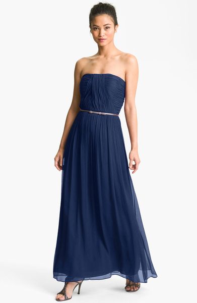 Donna Morgan Ruched Silk Chiffon Gown in Blue (midnight) - Lyst