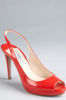 Prada Lipstick Red Patent Leather Peep Toe Slingbacks - Lyst