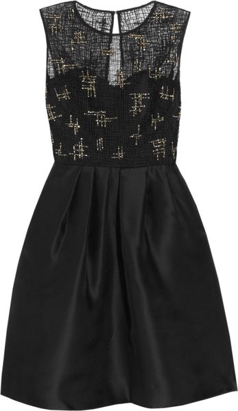 Lela Rose Beaded Lace and Organza Dress in Black - Lyst