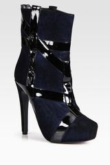 Aperlai Metallic Suede and Patent Leather Ankle Boots