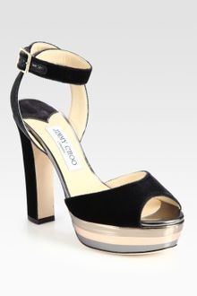 Jimmy Choo Levir Velvet and Metallic Leather Platform Sandals - Lyst
