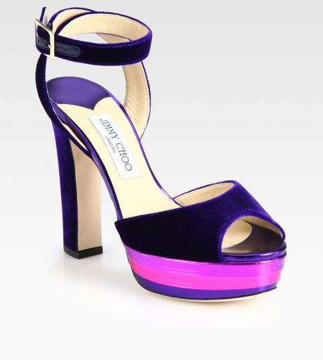 Jimmy Choo Levir Velvet and Metallic Leather Platform Sandals in Purple - Lyst