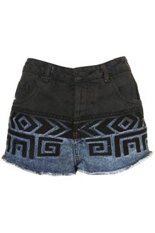 Moto Moto Dip Dye Aztec Embroidered Denim Hotpants - Lyst
