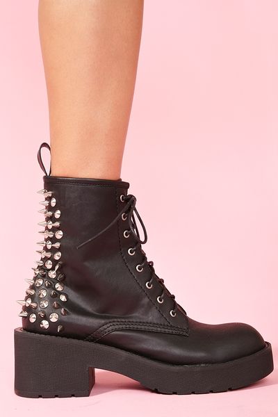 Nasty Gal 8th Street Spike Combat Boot in Black - Lyst