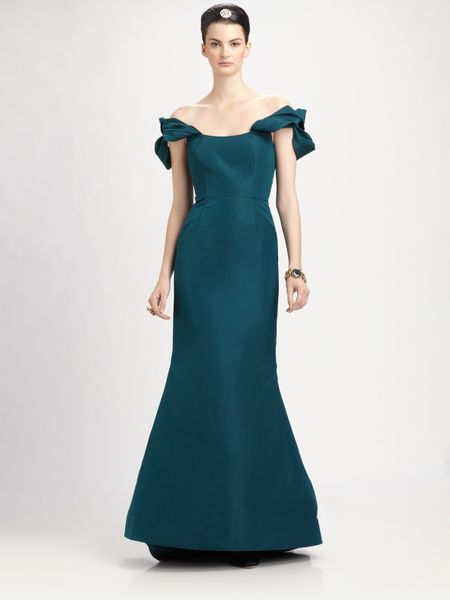 Oscar De La Renta Silk Faille Gown in Green (black) - Lyst
