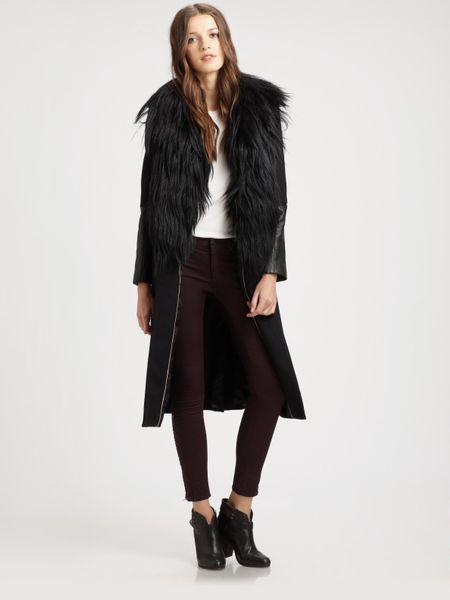 Rag & Bone Shearling Leathertrim Wool Coat in Black - Lyst