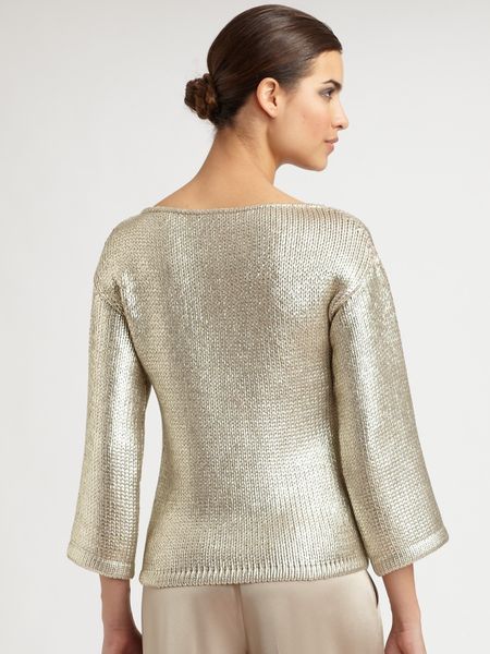 St. John Metallic Sweater in Gold (oatmeal) | Lyst