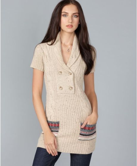 Tommy Hilfiger  Tweed Fair Isle Cable Knit Tunic in Beige - Lyst