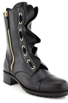 Valentino Black Ruffle Motorcycle Boot - Lyst