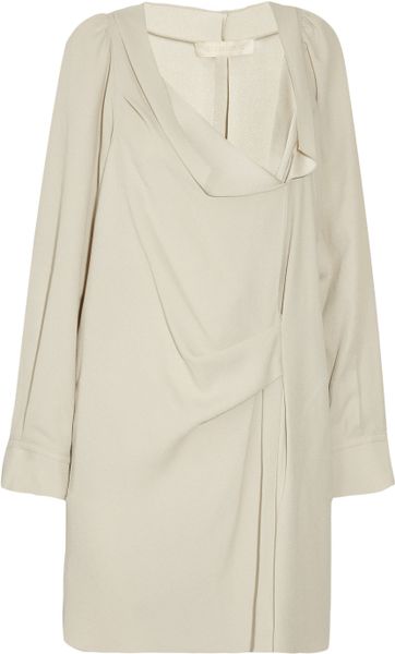 Vanessa Bruno Draped Crepe Dress in Beige - Lyst
