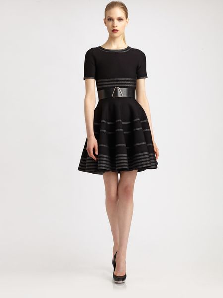 Yves Saint Laurent Striped Flutter Dress in Black - Lyst