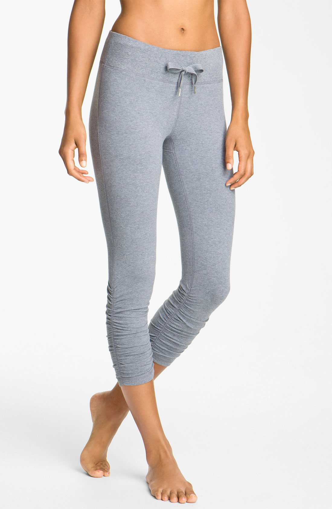 Zella Flow Ruched Capri Leggings in Gray (grey folkstone melange) | Lyst