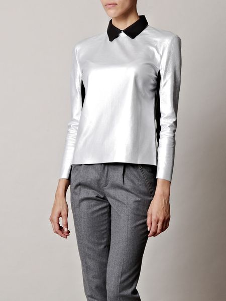Acne Lydia Metallic Leather Top in Silver - Lyst