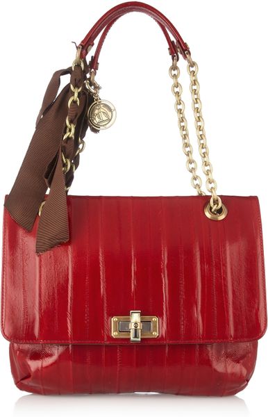 Lanvin Happy Medium Glossed Eel Shoulder Bag in Red - Lyst