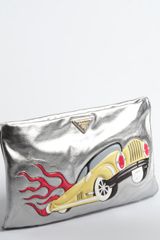 Prada Leather Auto Flame Zip Clutch