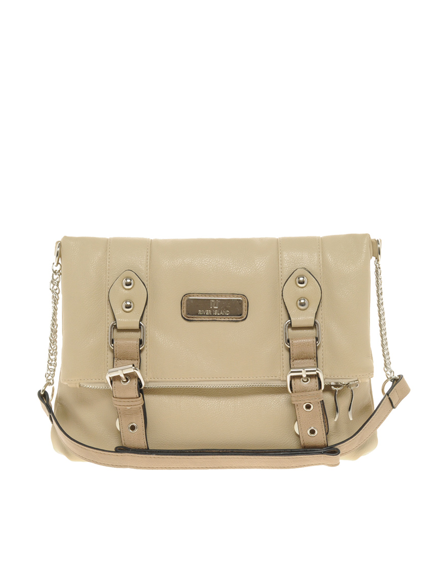 River Island Buckle Foldover Cross Body Bag in Beige (cream) Lyst