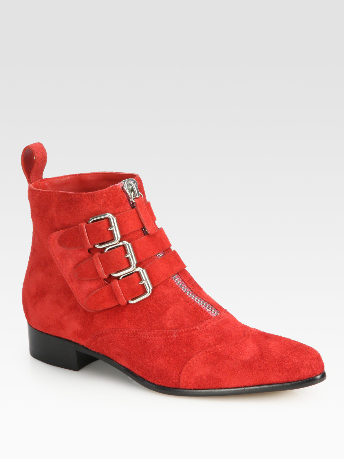 Tabitha Simmons Early Suede Buckle Ankle Boots in Red Lyst