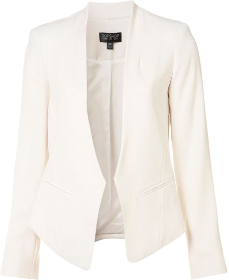 Topshop Crop Back Collarless Blazer in White (ivory) - Lyst