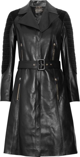 Versace Quilted Corduroy Paneled Leather Trench Coat in Black - Lyst