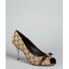Gucci Beige Gg Canvas Peep Toe Bow Pumps in Beige - Lyst