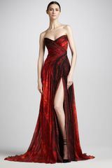 Monique Lhuillier Strapless Chiffon Gown
