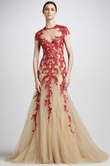 Monique Lhuillier Embroidered Tulle Ballgown
