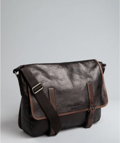 Prada Black Glazed Calfskin Messenger Bag in Brown for Men (black) - Lyst