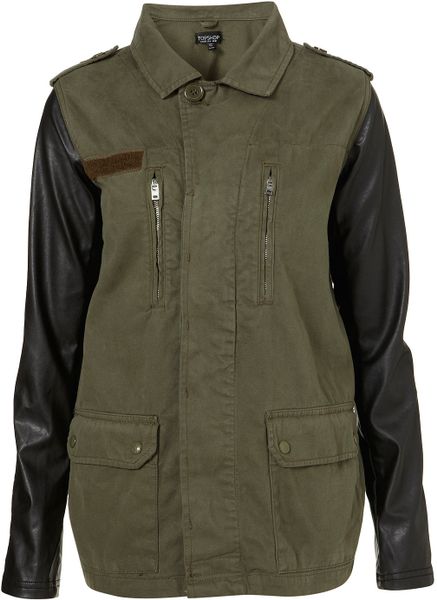 Topshop Contrast Sleeve Army Jacket in Green (khaki) - Lyst
