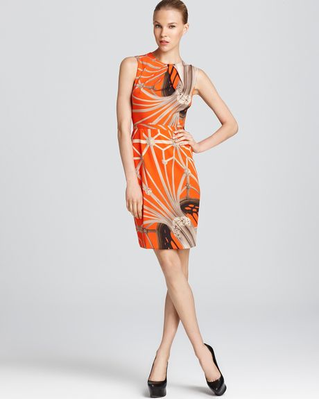 Vera Wang  Floral Stretch Crepe Sleeveless Dress in Orange - Lyst