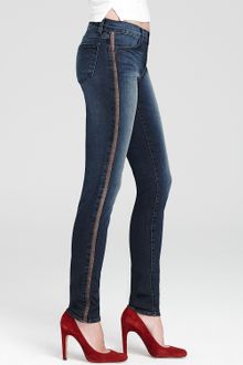 Ash J Brand Jeans Kacie Mid Rise Skinny In Wicked Wash With Leather Side Seam - Lyst