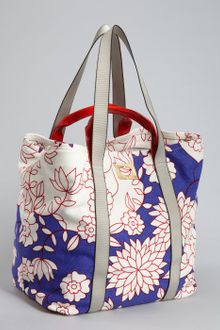 Diane Von Furstenberg Blue Red and White Floral Print Canvas and Leather Large Kaya Tote - Lyst