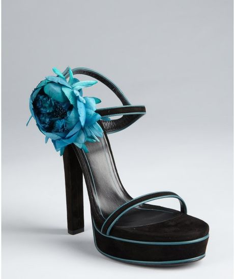 Gucci Black and Aqua Suede Flower Platform Sandals in Black - Lyst