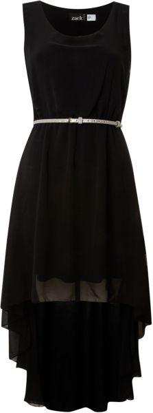 John Zack Belted Chiffon High Low Dress in Black - Lyst