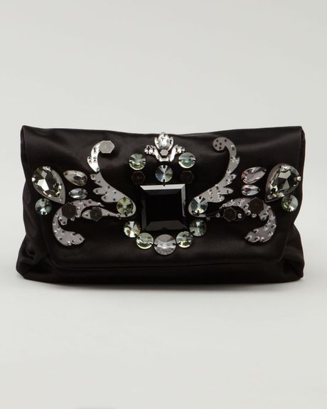 Lanvin Jeweled Satin Clutch in Black - Lyst