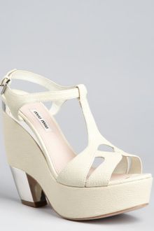 Miu Miu Cream Leather and Metal Tstrap Platforms - Lyst