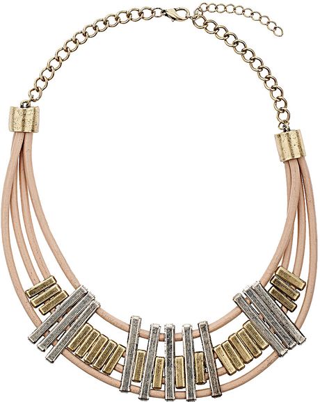 Topshop Leather Bar Collar Necklace in Beige - Lyst