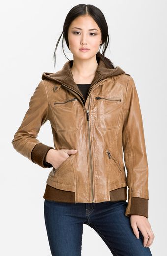 Bernardo Leather Bomber Jacket with Detachable Hoodie Liner - Lyst