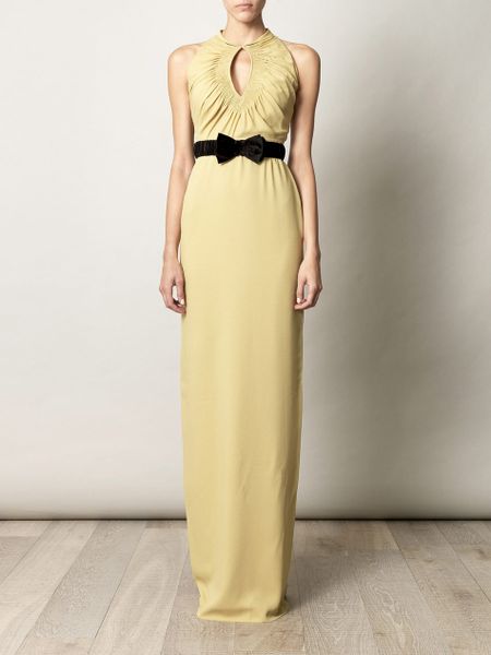 Burberry Prorsum Ruched Keyhole Fulllength Dress in Yellow - Lyst