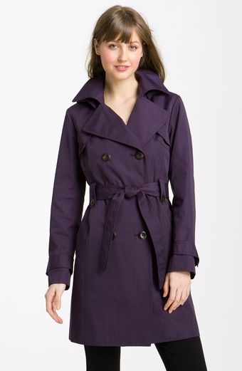 Ellen Tracy Double Breasted Trench with Detachable Hood - Lyst