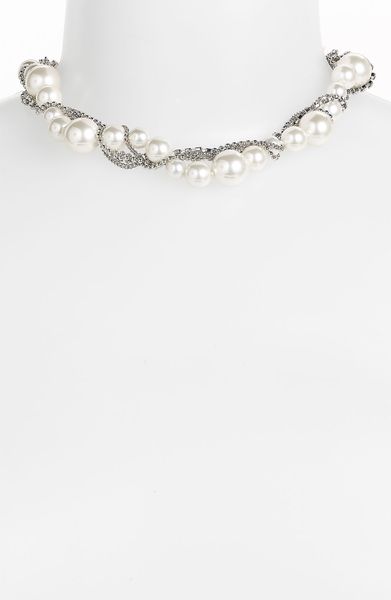 Givenchy Glass Pearl Chain Collar Necklace in White (white pearl/ silver) - Lyst