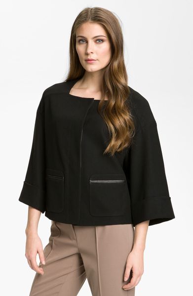 Nordstrom Collection Leather Trim Crop Jacket in Black | Lyst
