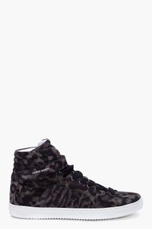 Pierre Hardy Charcoal Leopard Print Suede Sneakers - Lyst