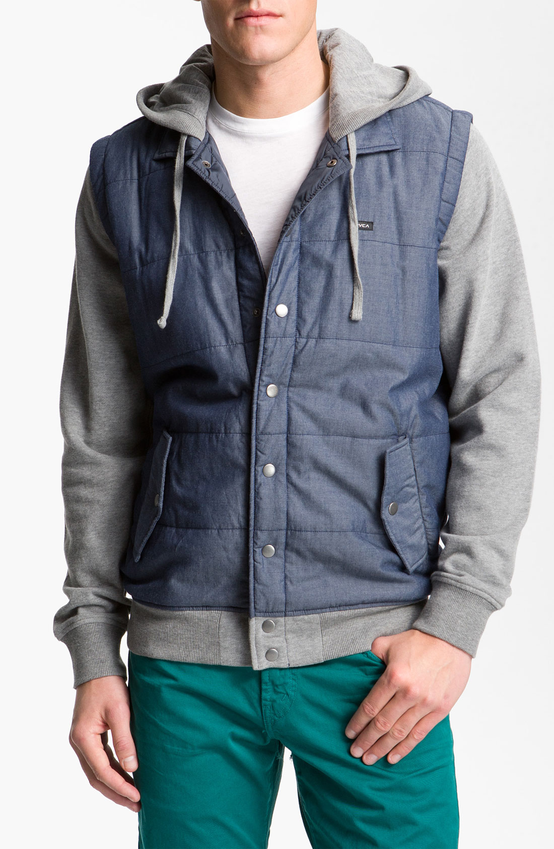 Rvca Puffer Vest Hooded Jacket in Blue for Men (denim blue) Lyst