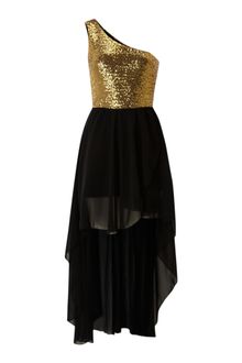 Black Sequin Dress on John Zack Belted Chiffon High Low Dress In Black   Lyst