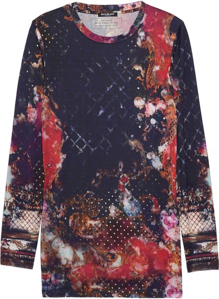 Balmain Printed Cotton Jersey Tshirt in Blue (multicolored) - Lyst