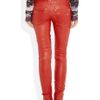 Balmain Quilted Panel Leather Skinny Pants in Red - Lyst