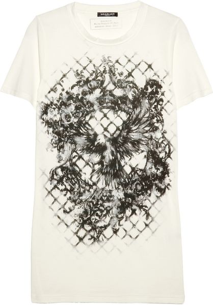 Balmain Printed Cotton Jersey Tshirt in Beige (white) - Lyst