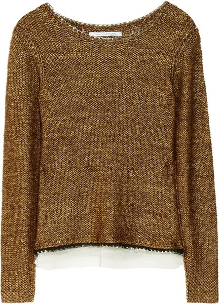 Diane Von Furstenberg Faye Chain Trimmed Open Knit Sweater in Gold - Lyst
