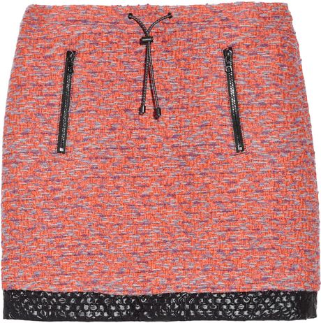 Proenza Schouler Drawstring Wool Blend Tweed Mini Skirt in Pink (orange) - Lyst